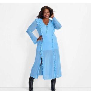 Blue Ruffled Maxi Dress 4XL long sleeve